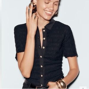 BOGO! J. Crew Smocked Button Up Shirt Voile Black Size Small